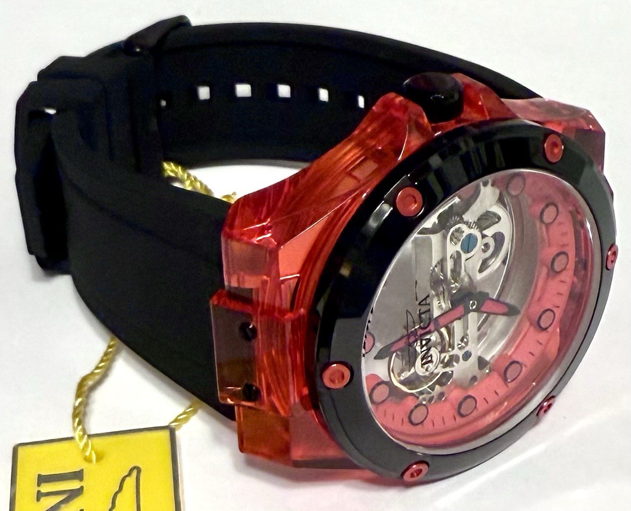 48mm GHOST | Clear Red Case & Outer Rim | Mechanical SPEEDWAY Invicta Watch