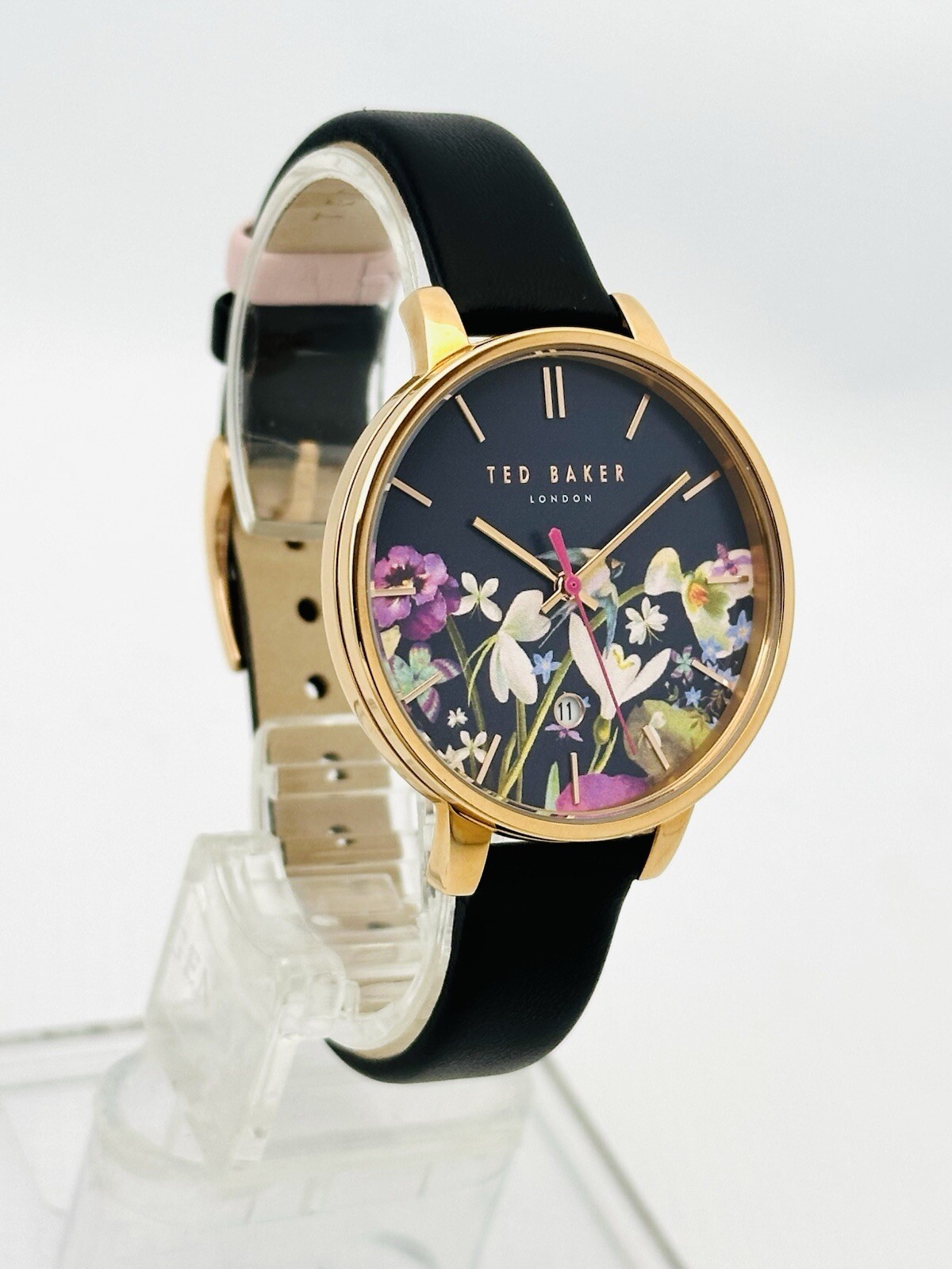 Ted Baker TE10031552 Ladies Floral Multicolour DialBlack Leather Strap RGP Watch