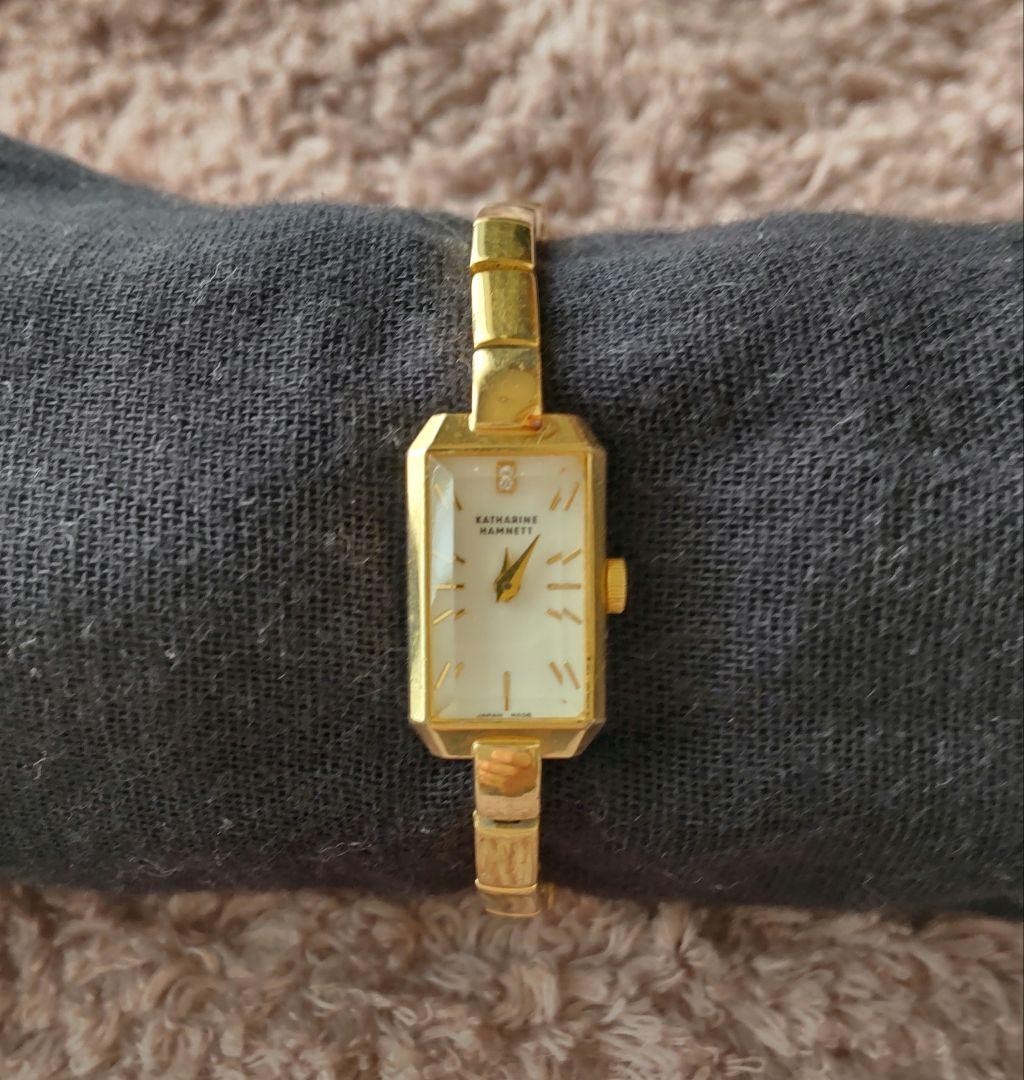 Katharine Hamnett Ladies Gold Quartz Rectangular Watch Elegant Jewelry Clasp