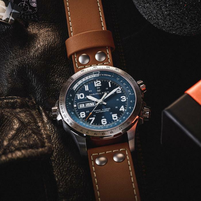 Hamilton Khaki Aviation X-Wind Auto Blue Dial Leather Band Men Watch H77765541