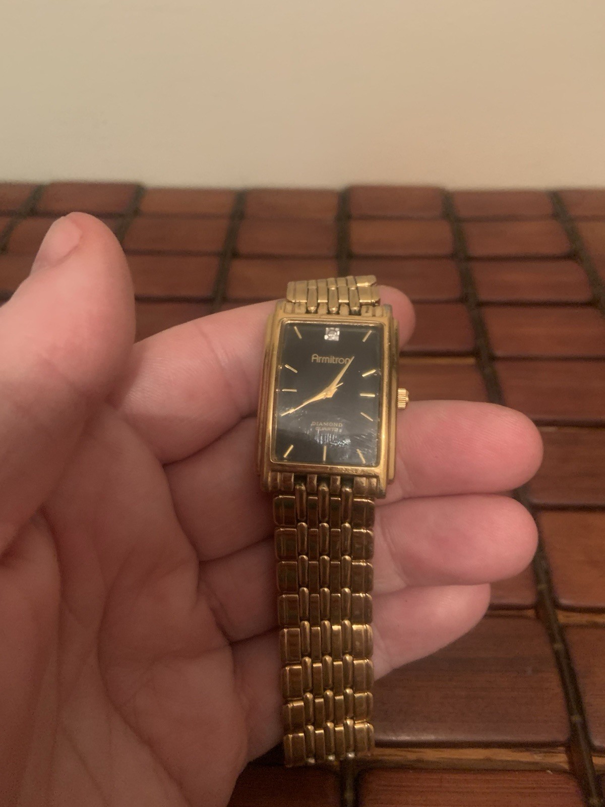 Armitron Diamond Quartz Swiss Watch Black Dial Gold tone Band 20/1270 AL21E