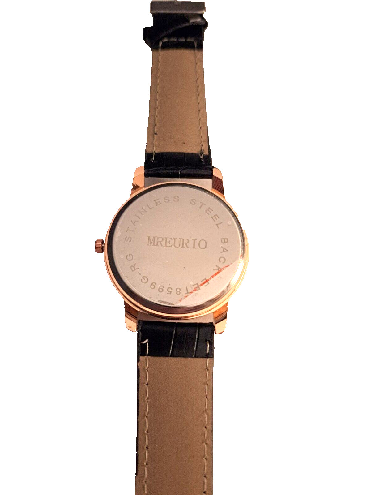 Mreurio White Dial Round Gold Tone Case Brown Leather Band Watch New Battery