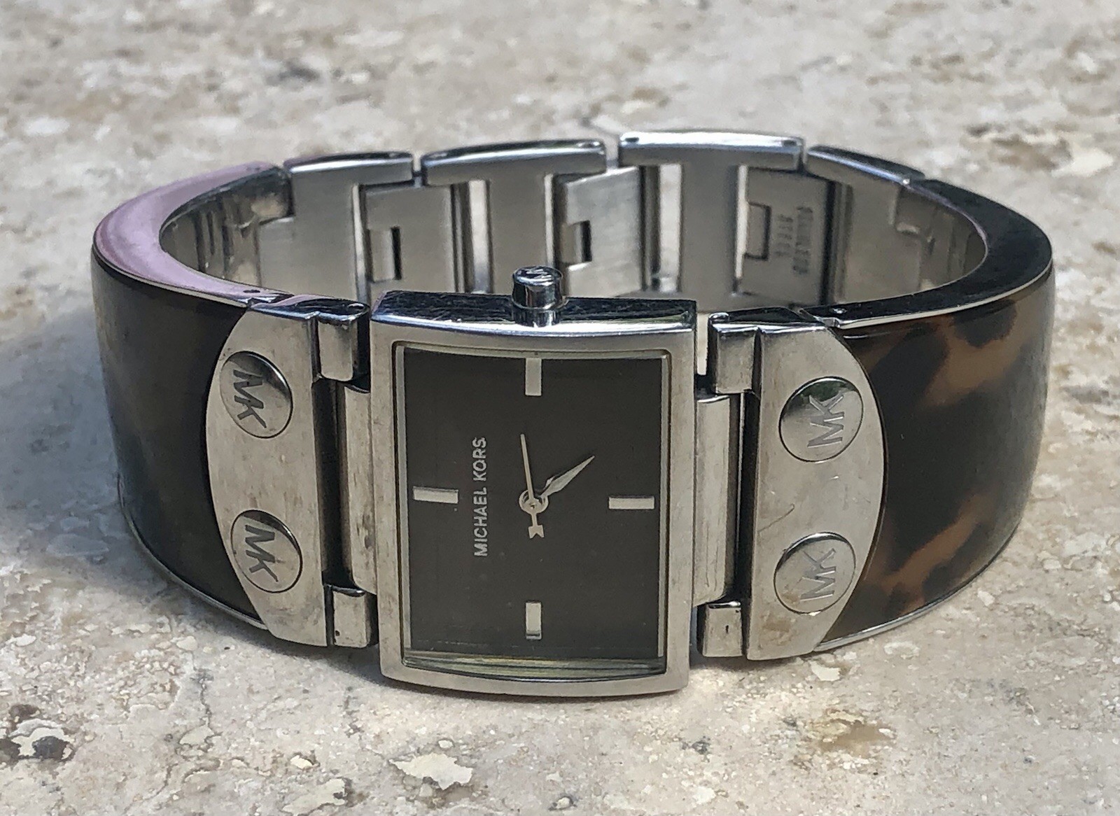 🍂✨🤎RETIRED Michael Kors Tortoise Shell STATEMENT Bracelet CUFF DESIGNER Watch