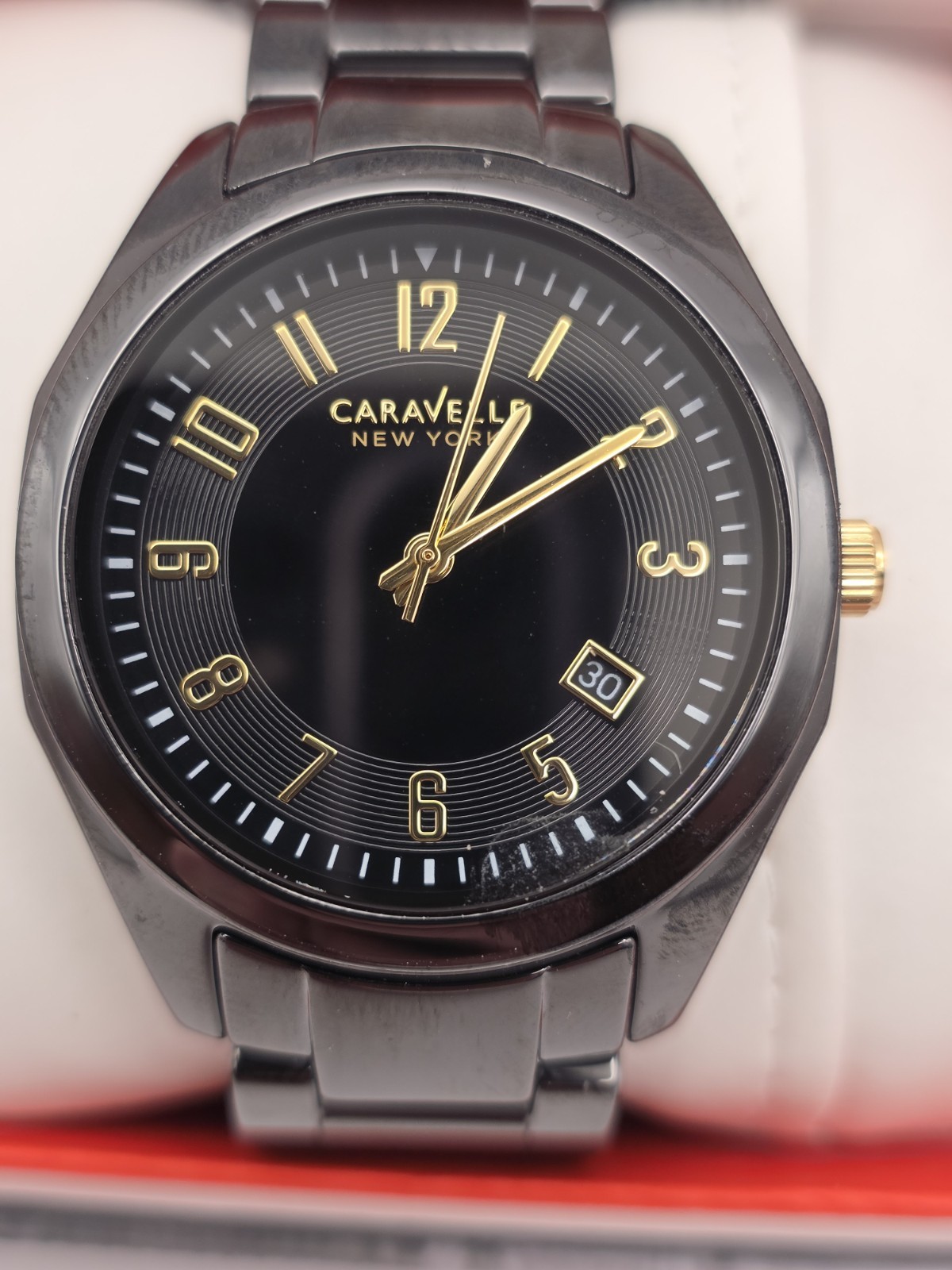 Caravelle by Bulova New York Black/Gold Steel 37mm Watch 45M109