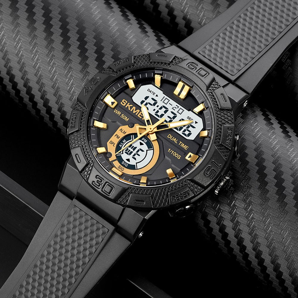 Men Digital Stopwatch Alarm Sport Watch Daily Water Resistant Rubber Wristwatch