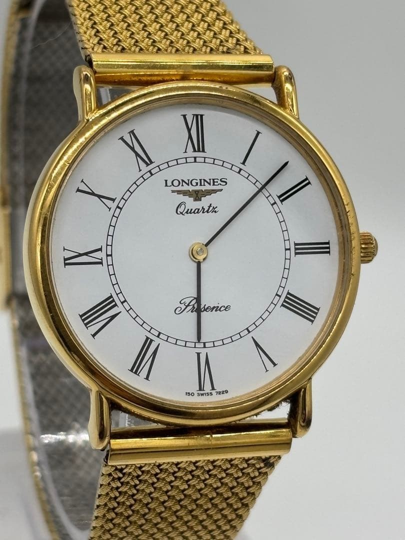 Longines Presence 150 7229 Gold Plated White Dial Quartz Men Watch Original Band