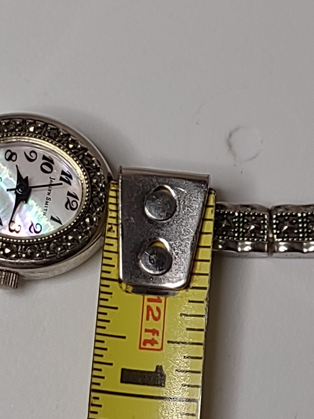 7.5 Inch Jaclyn Smith Silver Tone Watch With Mother Of Pearl Dial