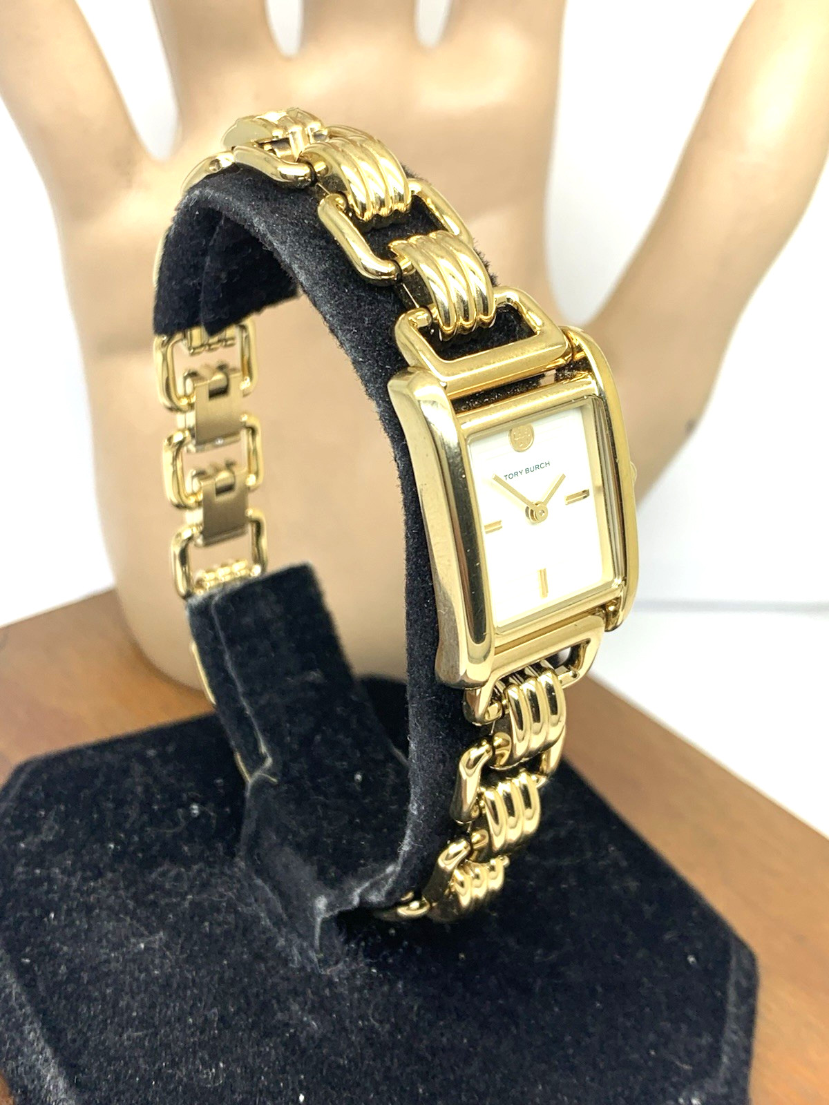 Tory Burch Womens Watch TBW1067 Quartz Cream Dial Gold Stainless Steel Tank 19mm
