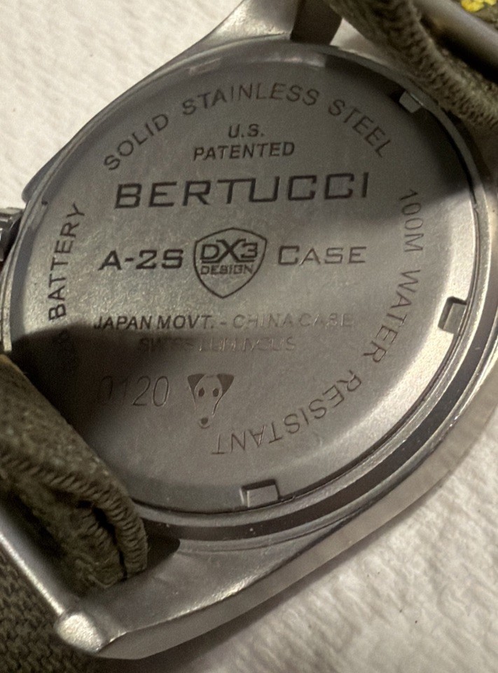 BERTUCCI A-2S Stainless Steel Field Watch – Black Dial Green with Yellow Stripe