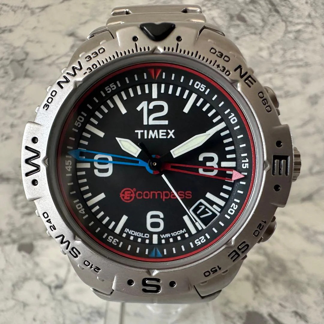TIMEX Indiglo Compass Quartz Black Dial Stainless Steel 1.65 Watch