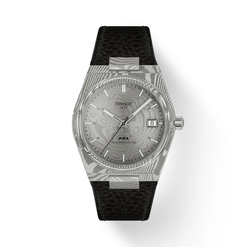 Tissot PRX Damascus Steel 38mm Gray Dial Leather Banf Watch T1378079608100