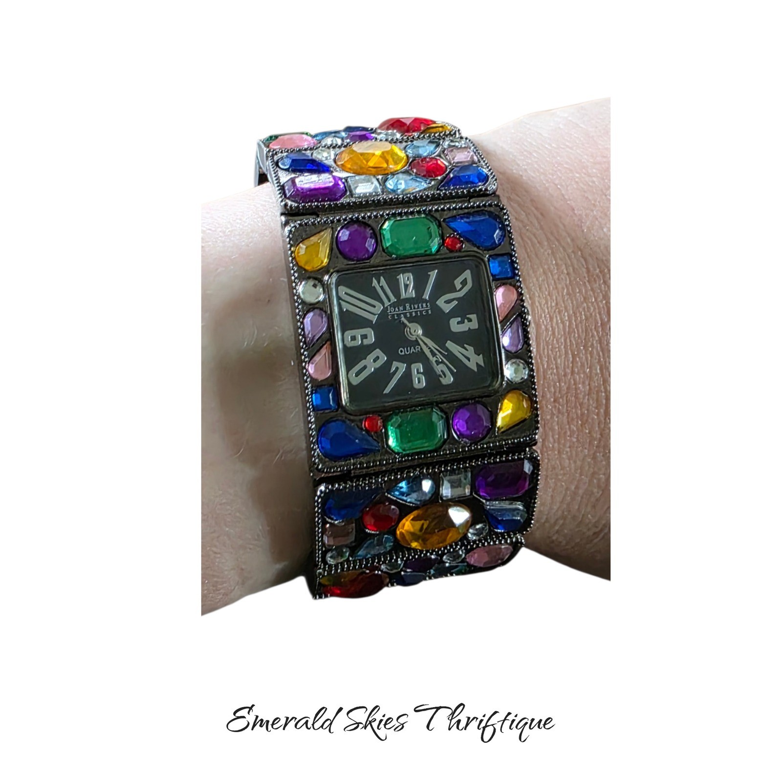 Women’s JOAN RIVERS Classics Bright Multicolored Crystal Bracelet Watch, Runs