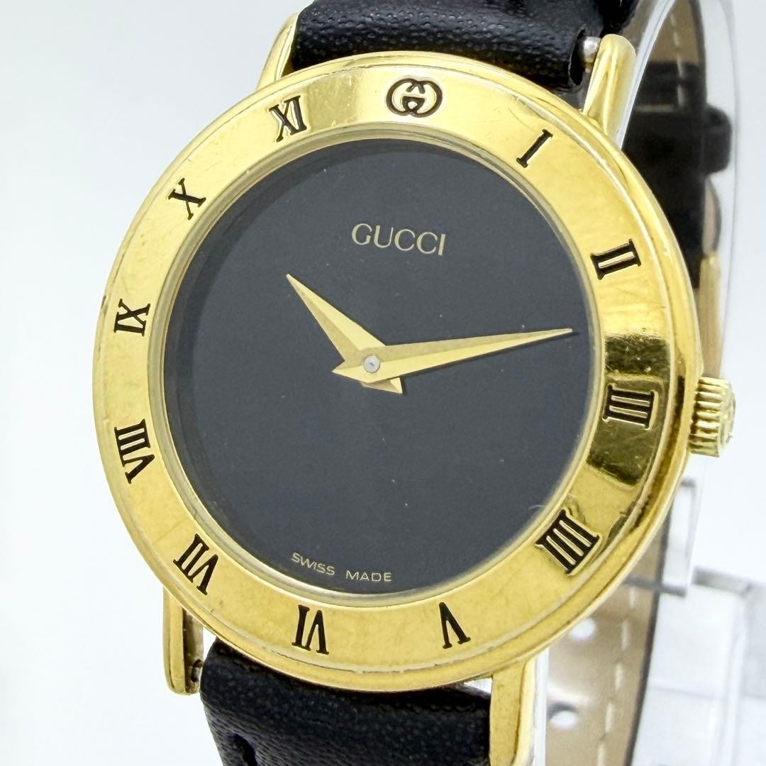 GUCCI 3000.2.L Round Black Dial Quartz Watch Used