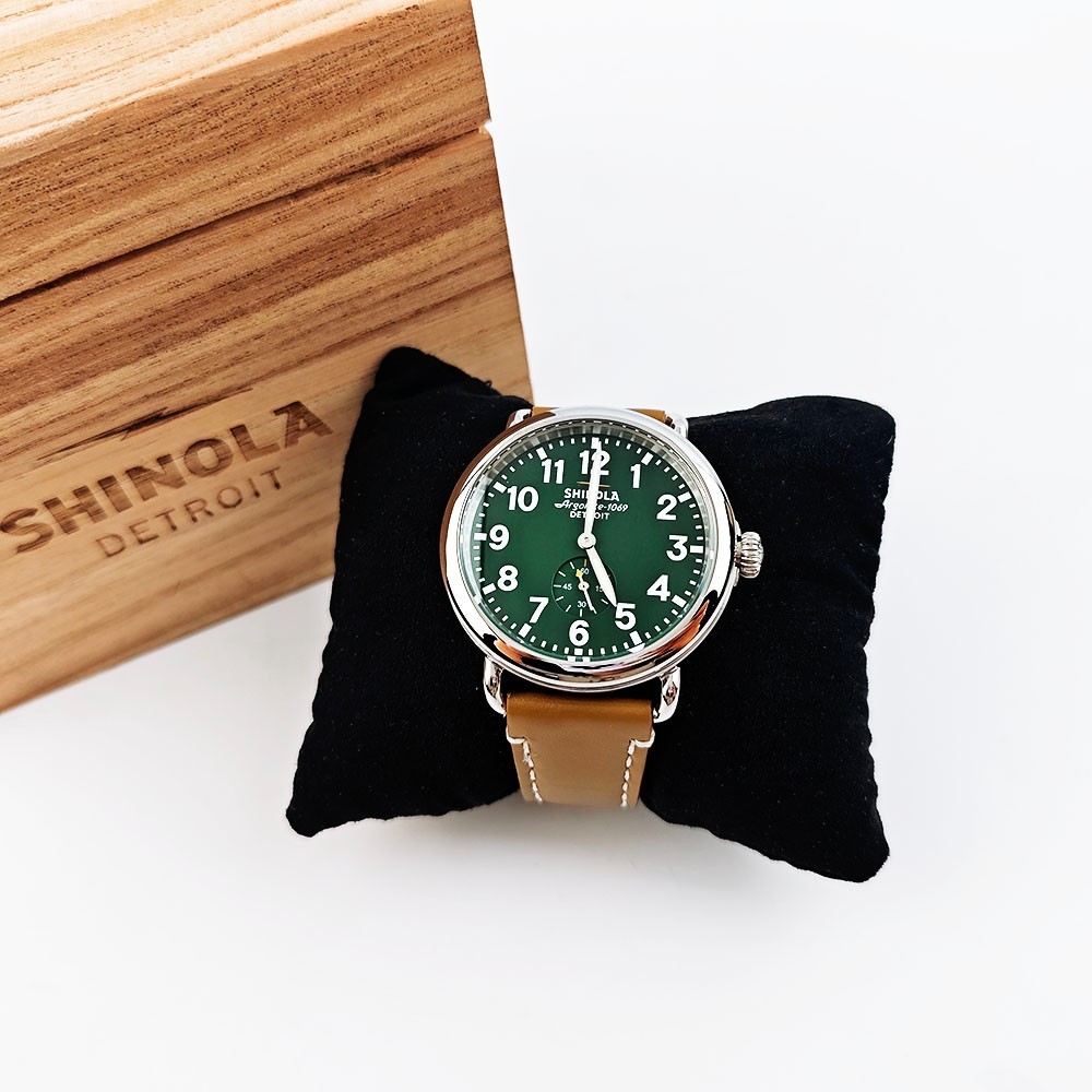 Shinola The Runwell 41mm Quartz Men’s Dark Green Dial Tan Leather Strap Watch