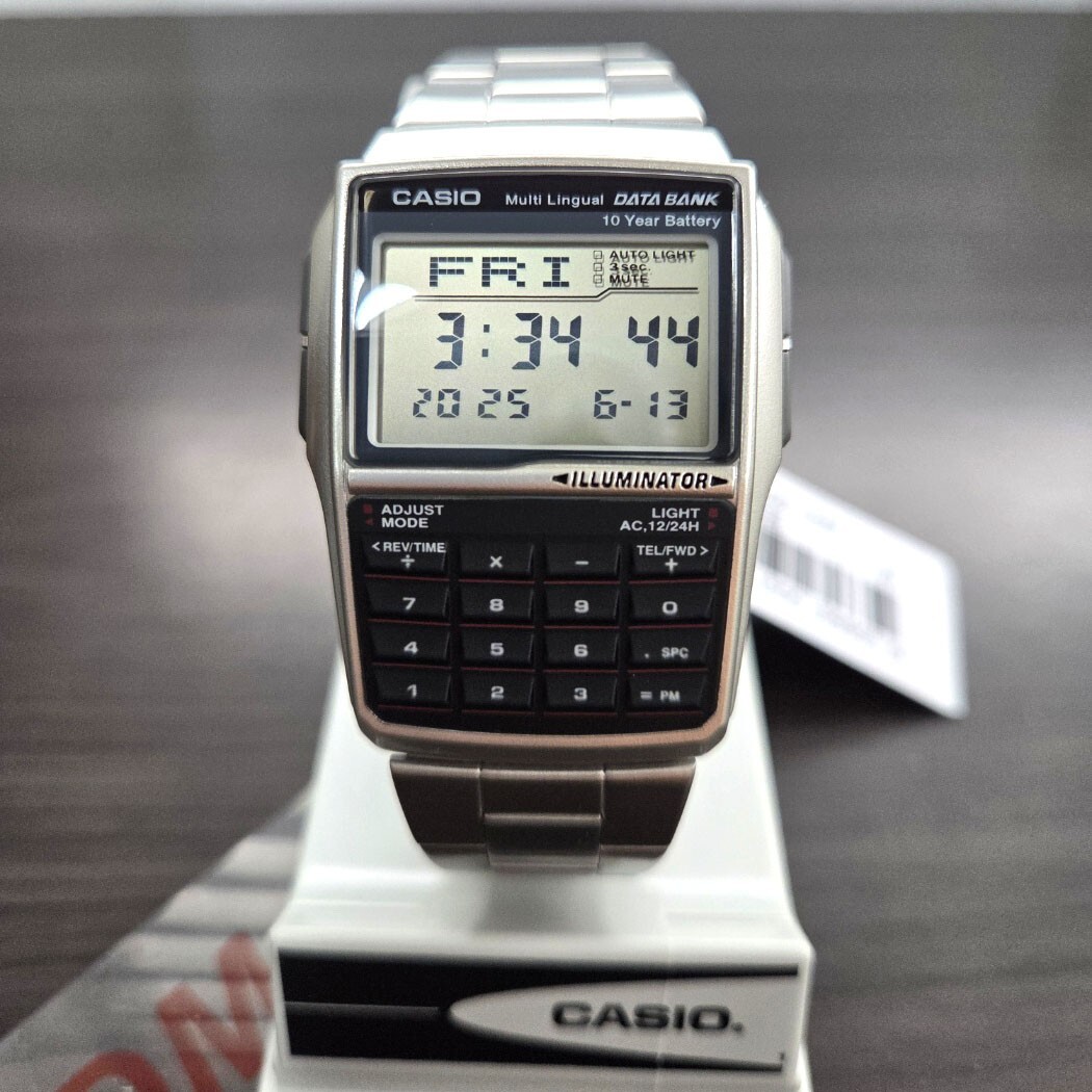 Casio Data Bank Square Digital Calculator Mens Metal Watch DBC-32D-1A