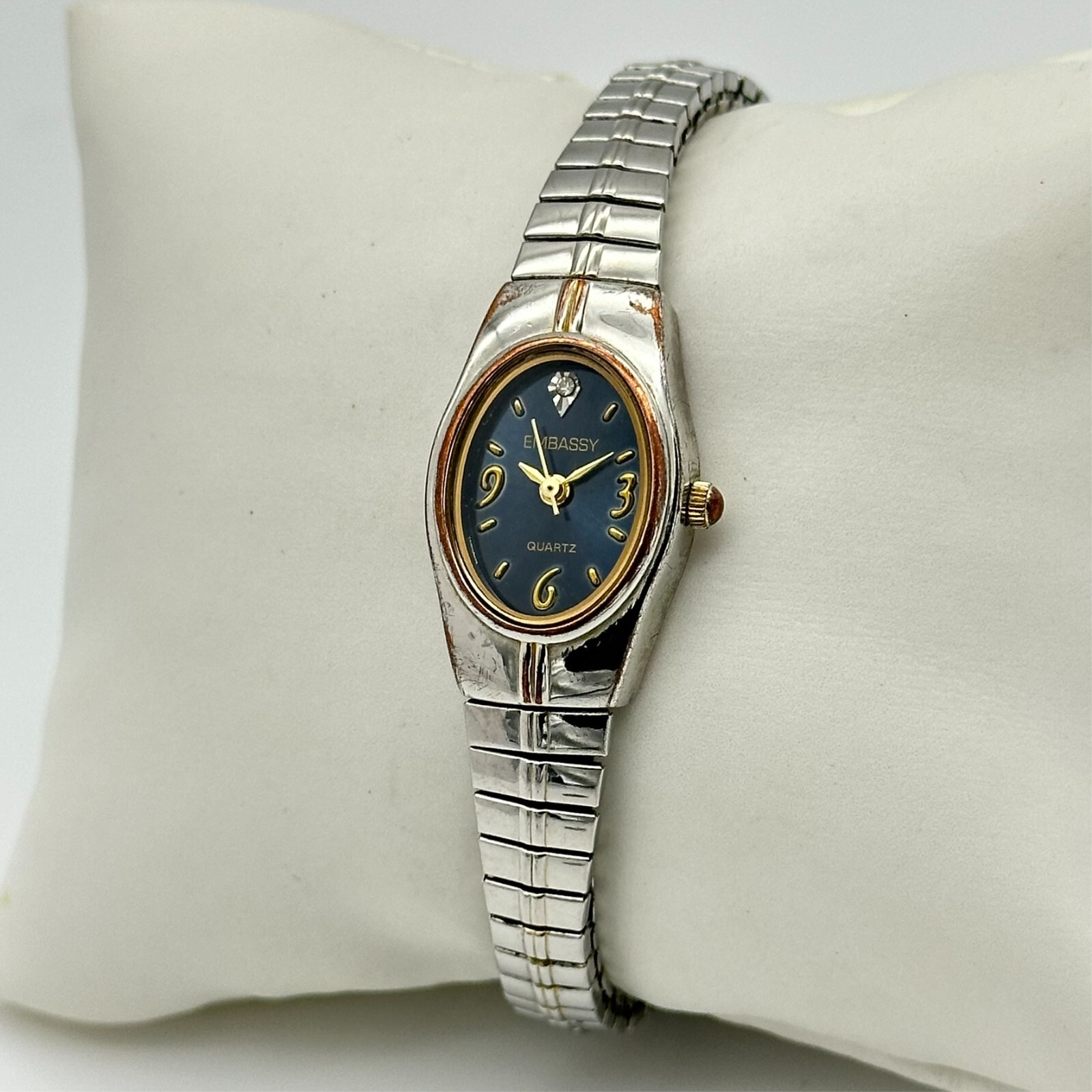 Ladies EMBASSY Silver Tone, Blue Dial, Diamond Accent Bracelet Watch, GEM9071L
