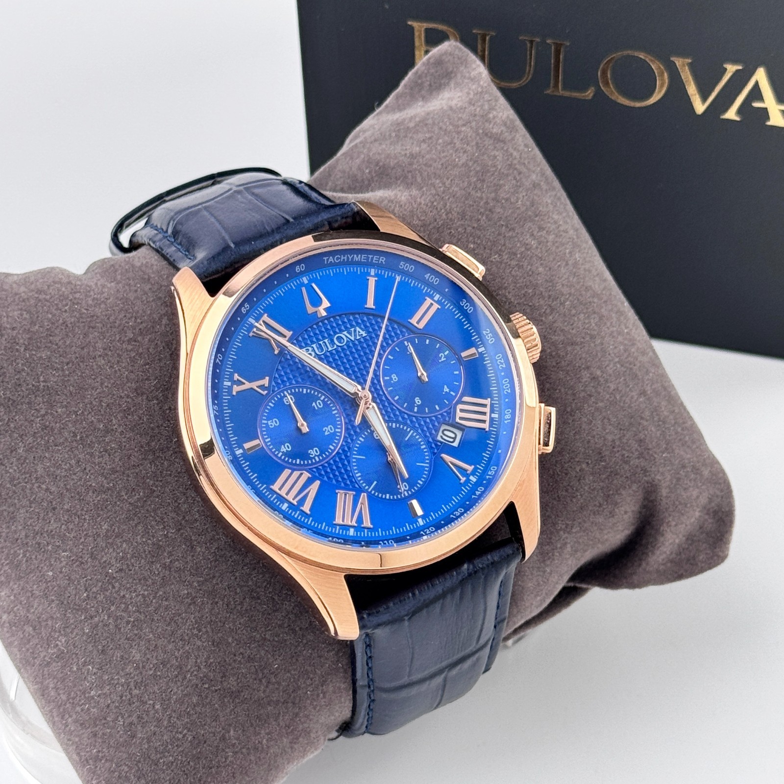 Bulova Classic Wilton 97B170 Blue Dial Leather Strap Men’s Chronograph Watch