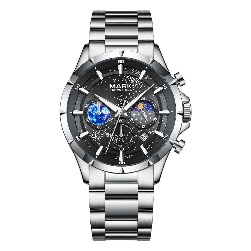 MARK FAIRWHALE Cosmic Stars Moon Phase Calendar Luminous Waterproof Quartz Watch