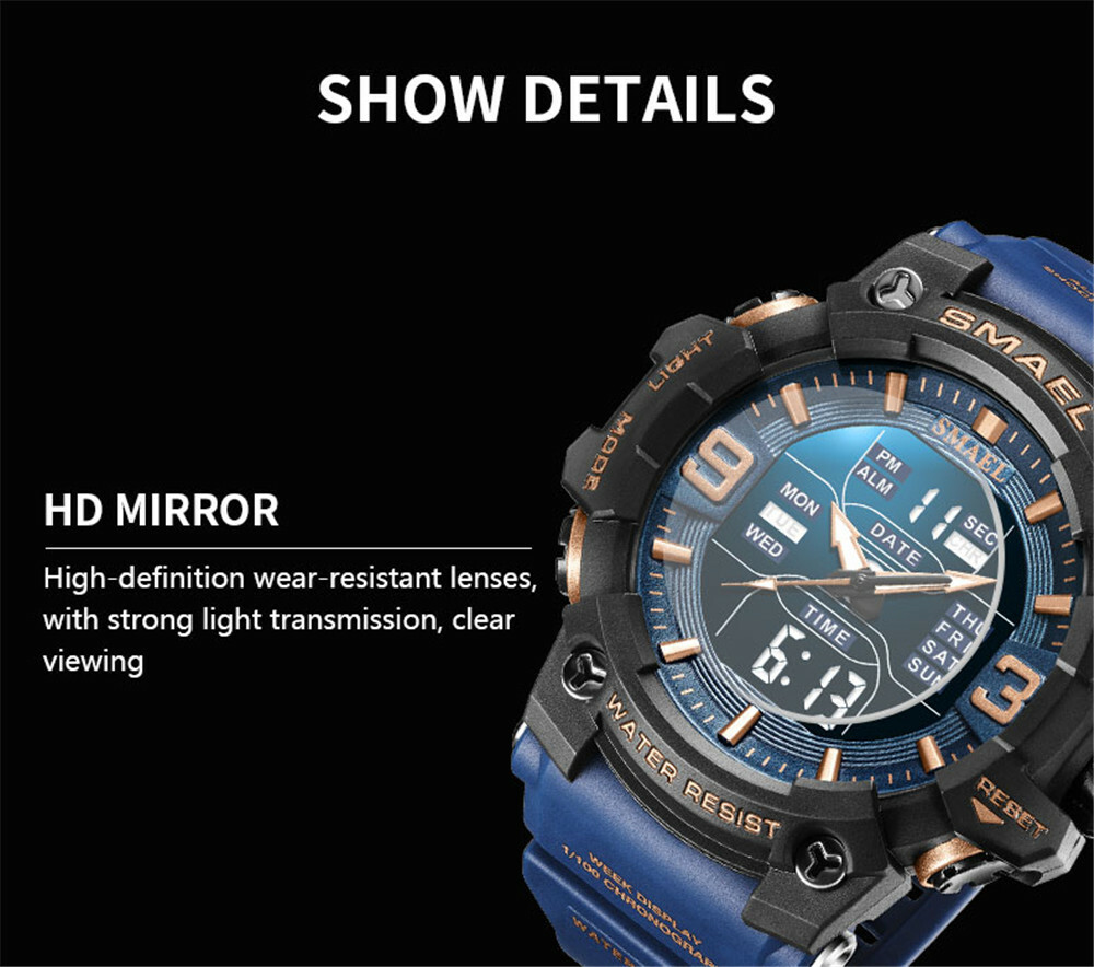 SMAEL Men’s Sport Watch: LED Digital Dual Display Electronic Wristwatch
