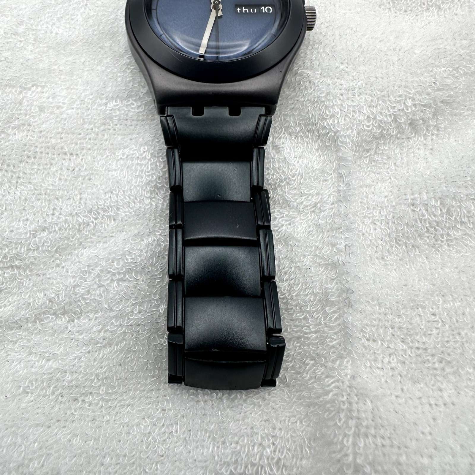 Swatch Irony Black Thought YLB7000AG Black Blue Dial Quartz Analog Watch