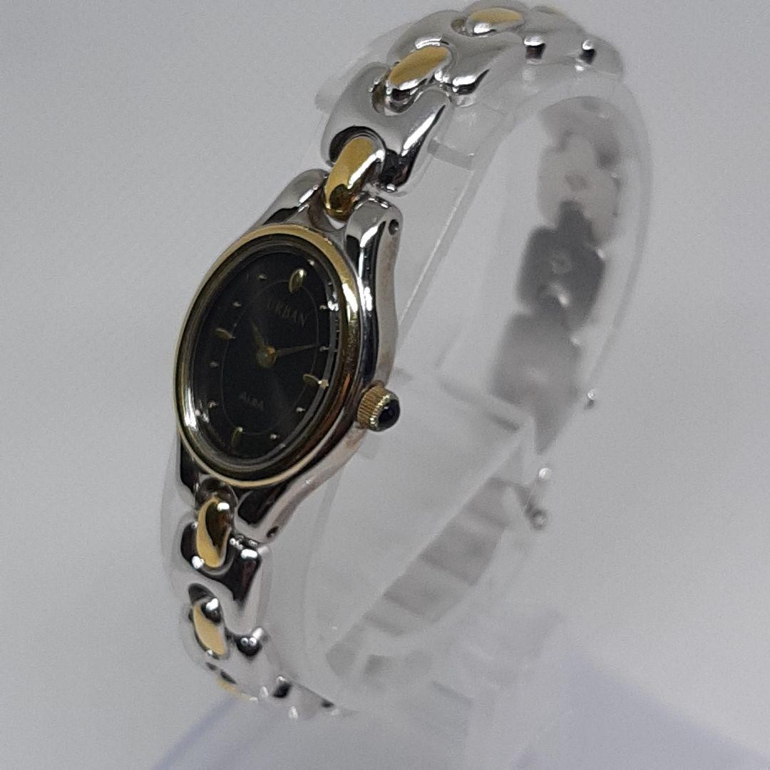 Seiko Alba Urban Ladies Quartz Watch Two-Tone Gold Silver Black Dial Oval Case