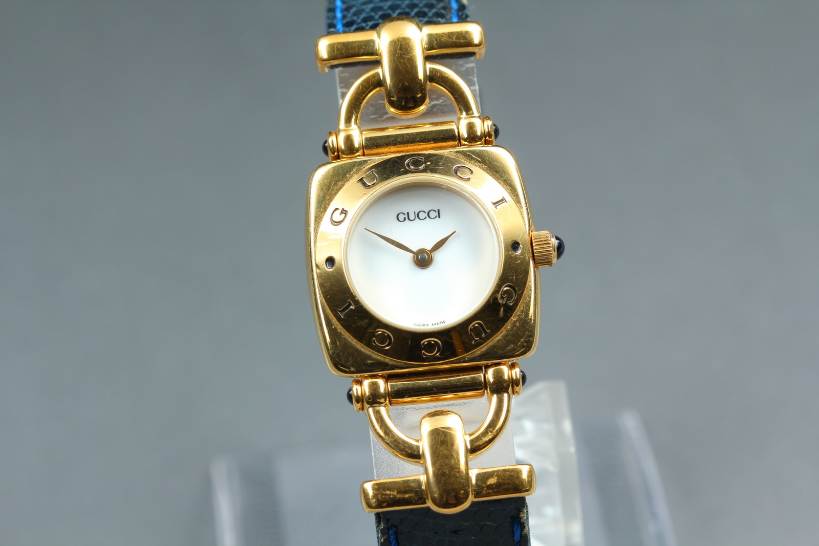 [Exc+5] GUCCI 6300L 22mm White Dial Blue Band Quartz Women’s Watch from JAPAN