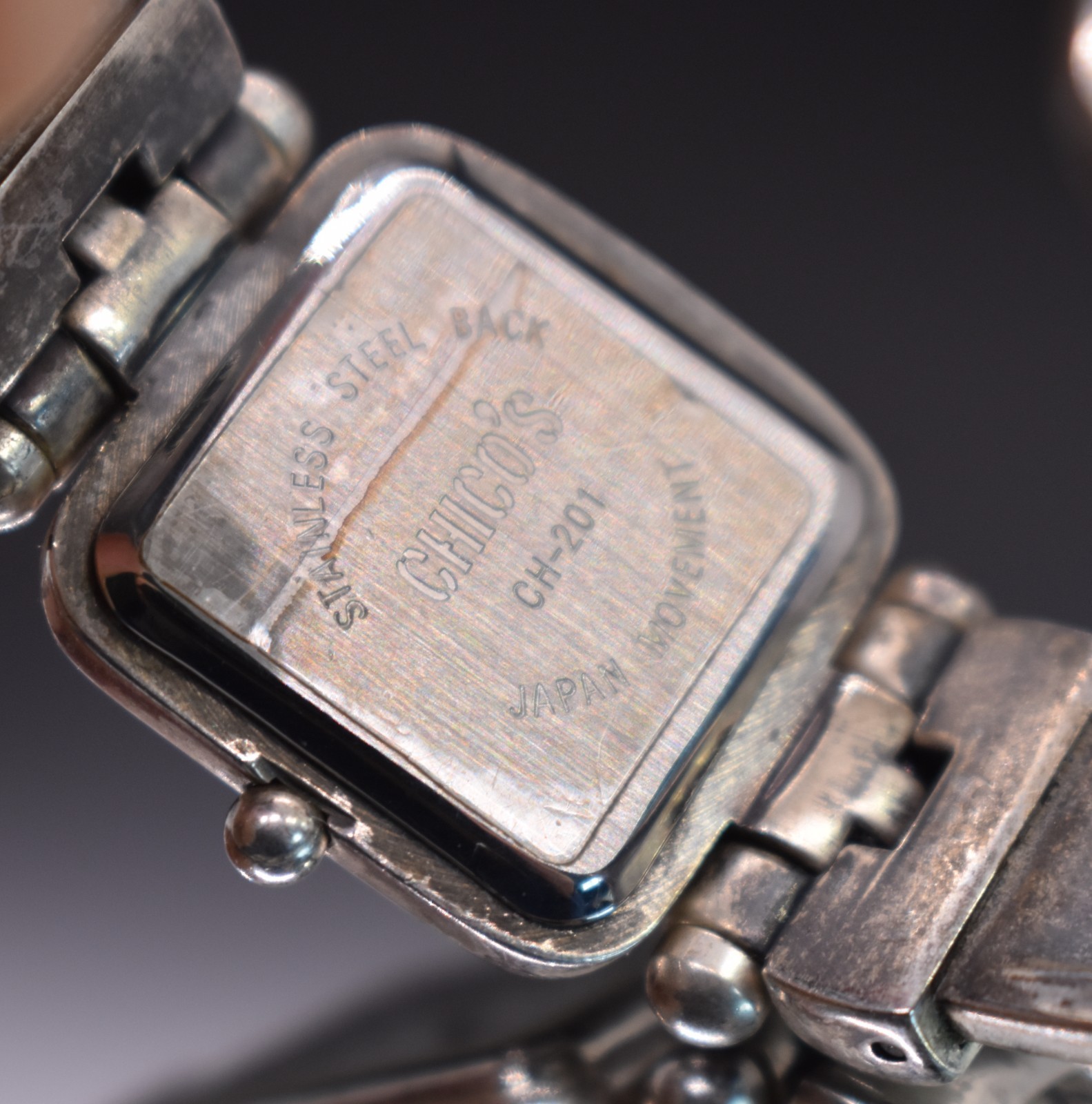 CHICO’S Silver Tone Square Dial Watch Women OX Cuff Bracelet Band NEW BATTERY