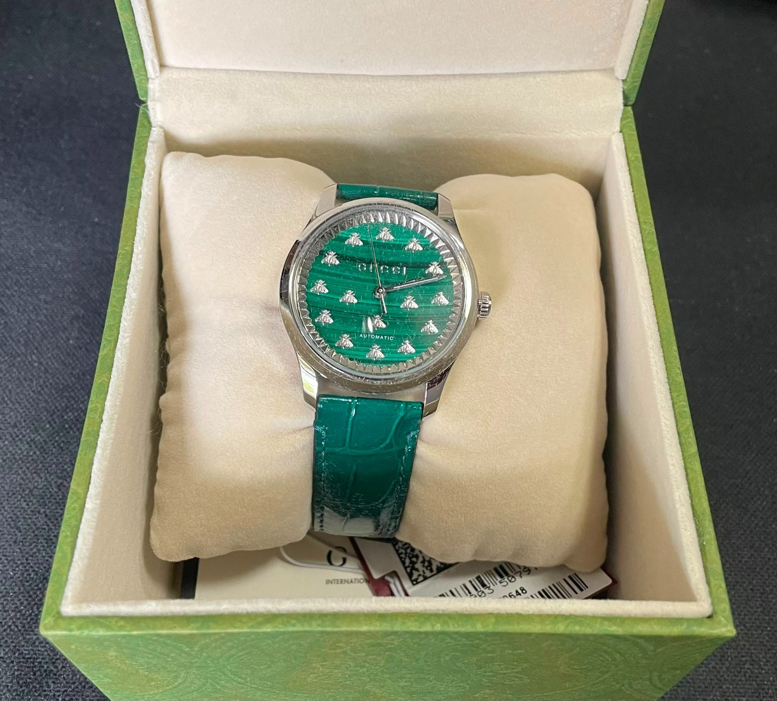 Gucci Women’s G-Timeless Automatic Watch 38mm Green Malachite Dial (YA1264213)
