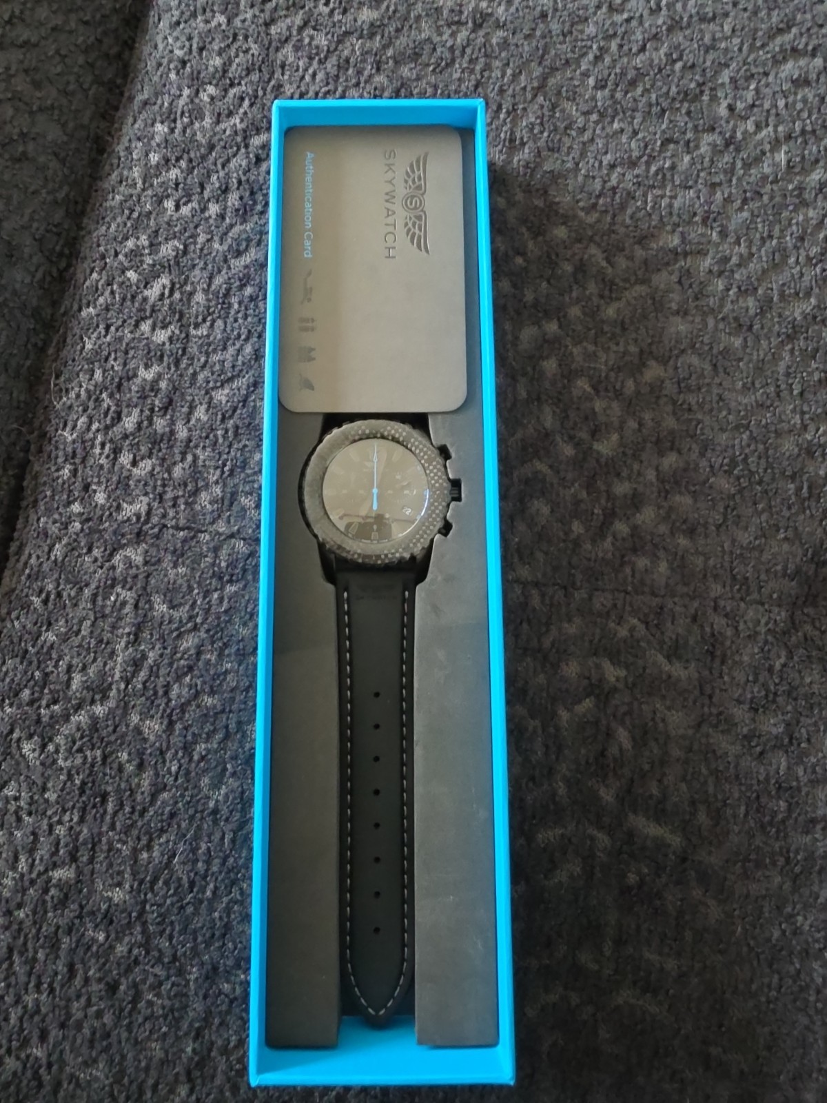 Skywatch 1019 Chronograph Watch 46mm, Black, Swiss Made, Carbon Fiber