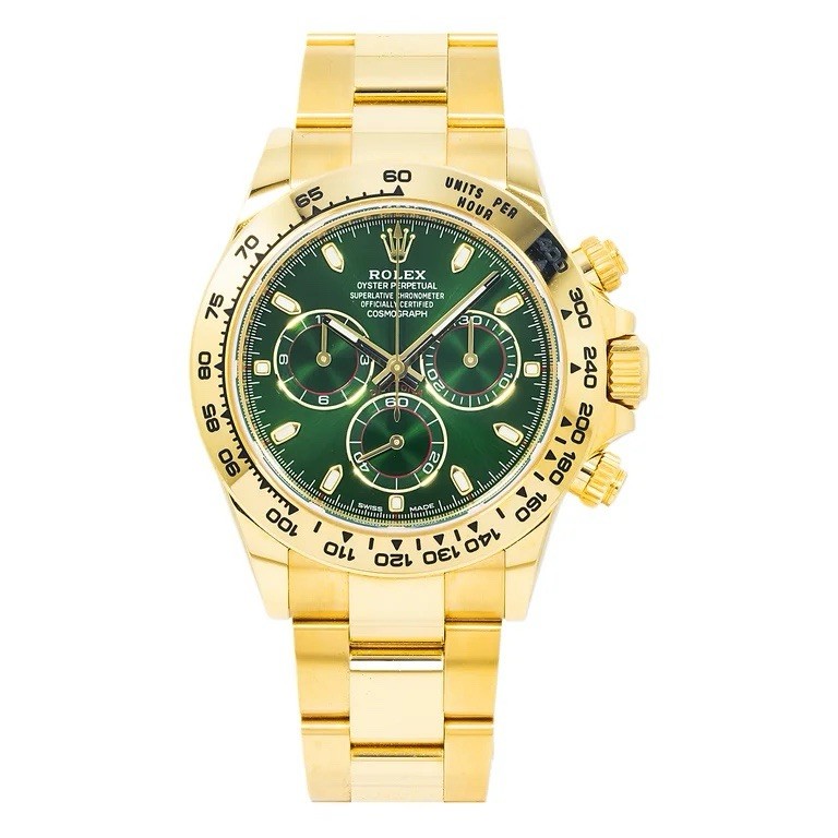Rolex Cosmograph Daytona Green Dial Yellow Gold Chronograph 40mm Watch