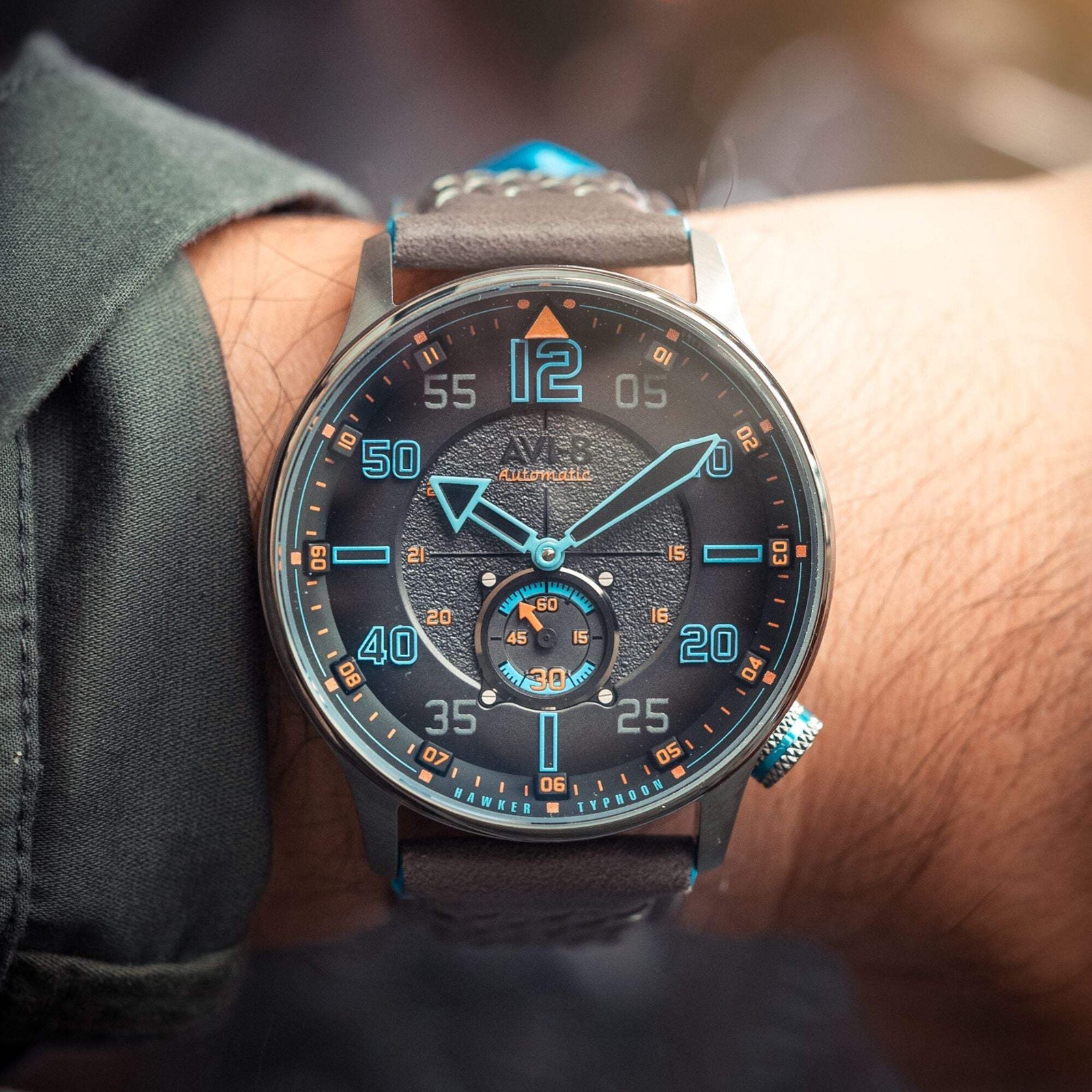 Hawker Typhoon Baldwin Automatic Grey / Gray Leather | Grey Dial Wristwatch AV-4