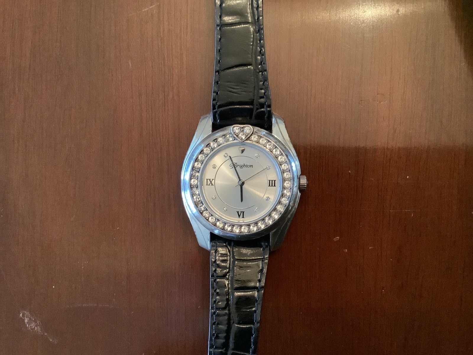 brighton Dana Point watch with swaroski crystal face and leather band