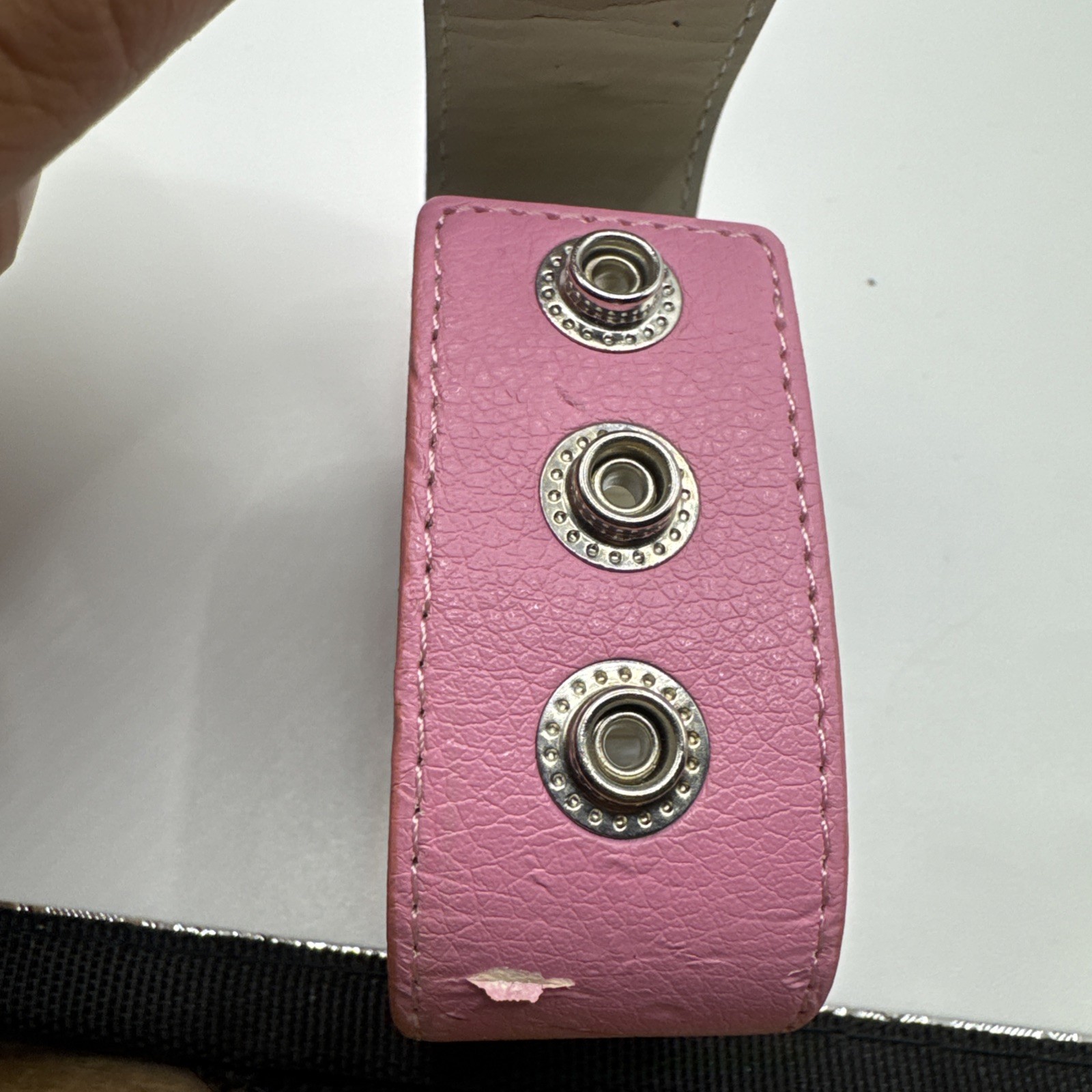 Vintage MARY KAY Pink Wrist Watch Wide Band Snap Closure Pink & White Crystals