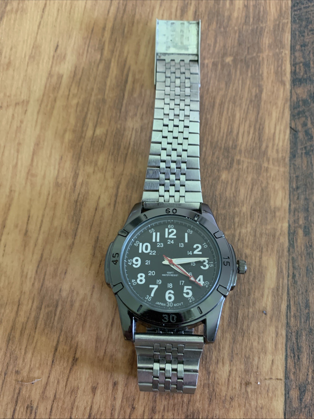 George Watch Men Silver Tone Black Easy To Read Dial New Battery