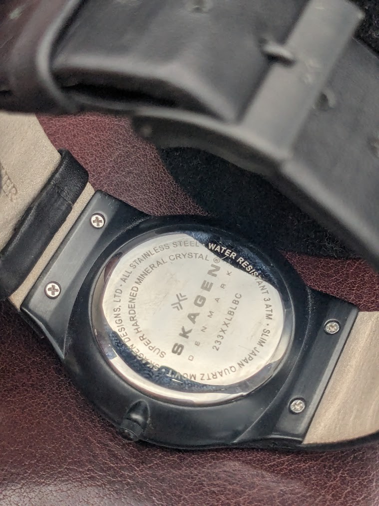 Skagen Denmark Genuine Leather Quartz Movement Date Indicator Wristwatch