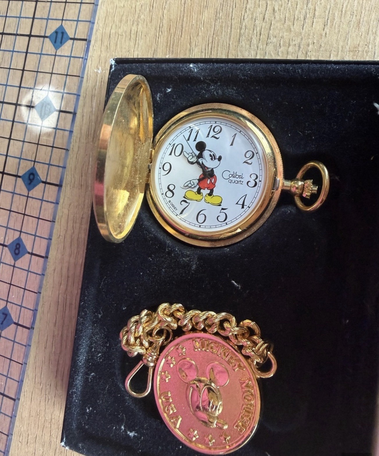 Colibri Quartz Full Hunter Mickey & Co. Disney Pocket Watch w/ Chain & Box