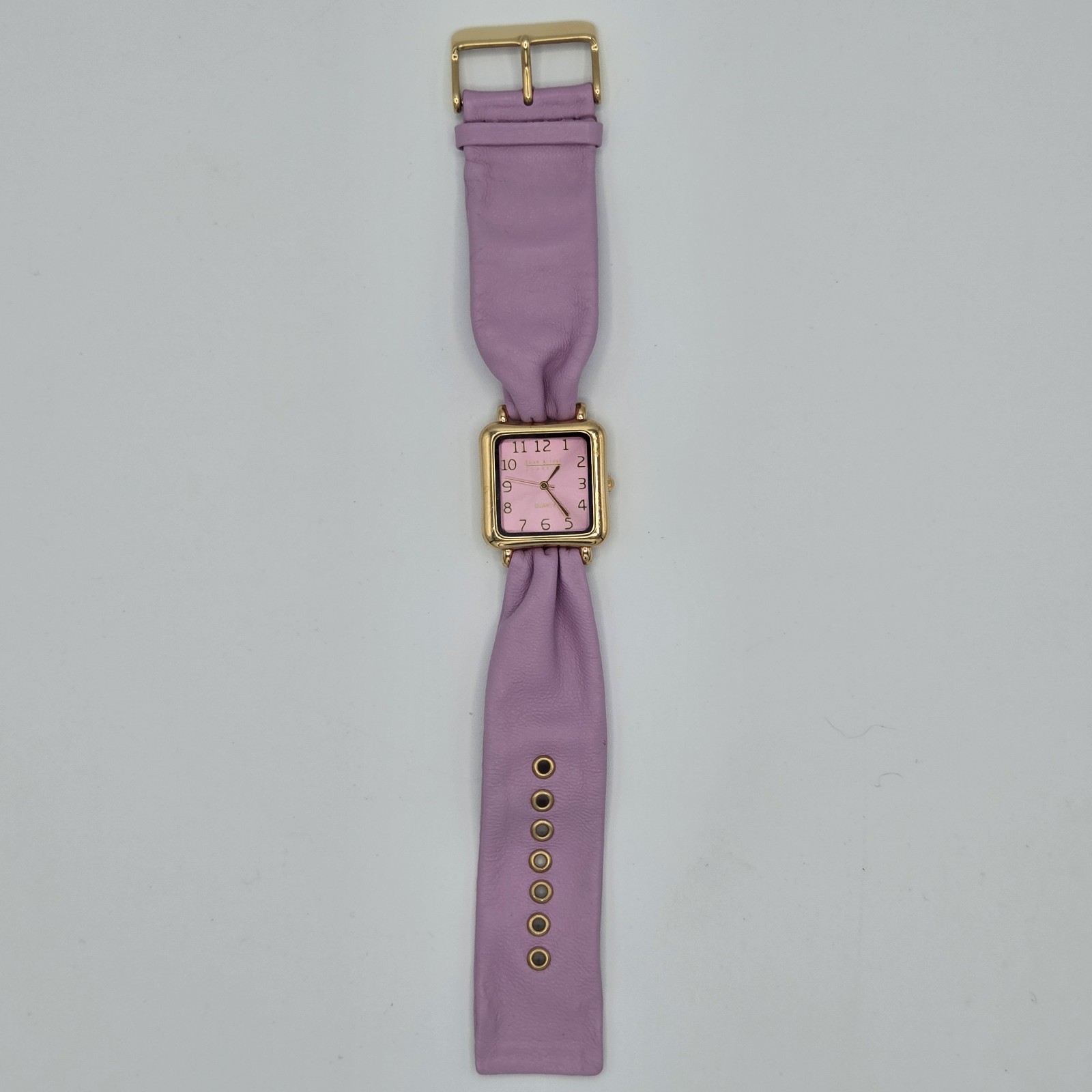 Joan Rivers Classics Watch Square Goldtone Case Pink Dial Purple Leather Band