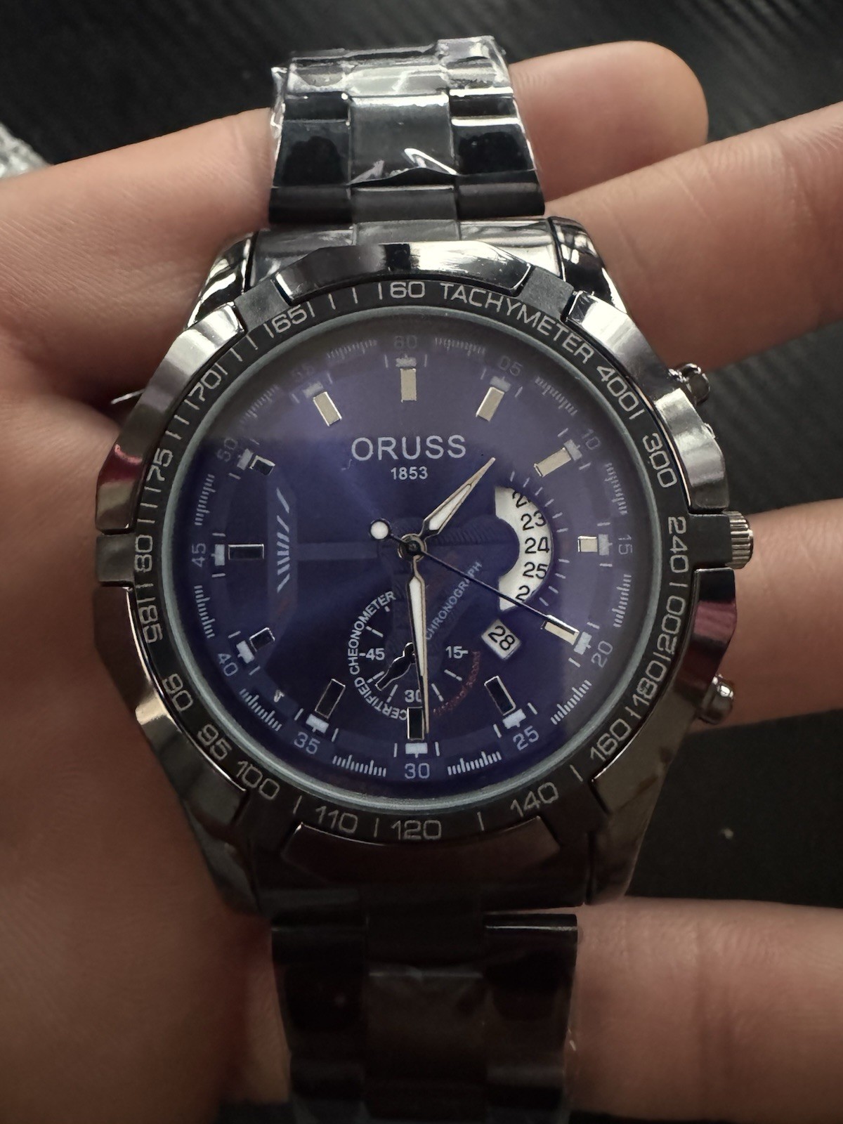 Oruss 1853 Men’s Stainless Steel , Water Proof Luminous Quartz Watch, Blue Face