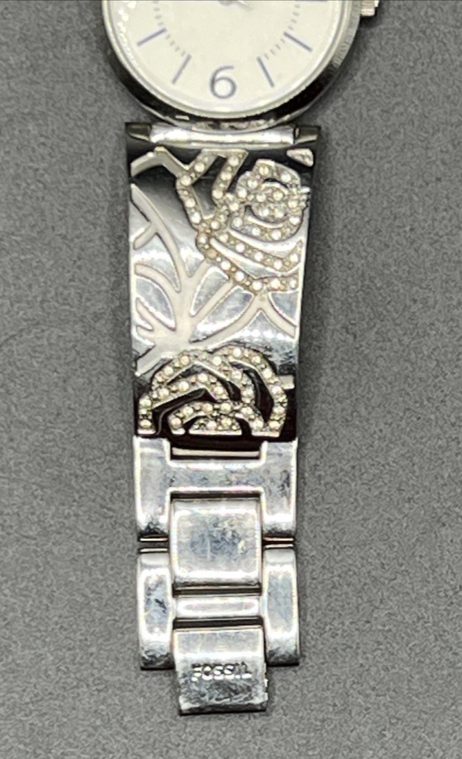Fossil ES-2763 Women’s Watch Silver Tone Floral Bracelet 30mm Quartz Analog
