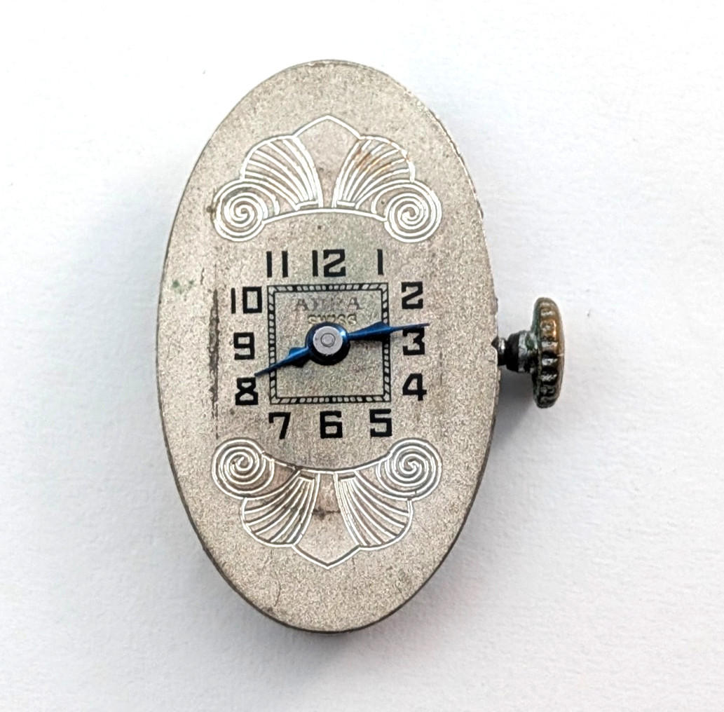 Antique ABRA 15j Art Deco Textured Dial Swiss Watch Movement 15mm PARTS REPAIR