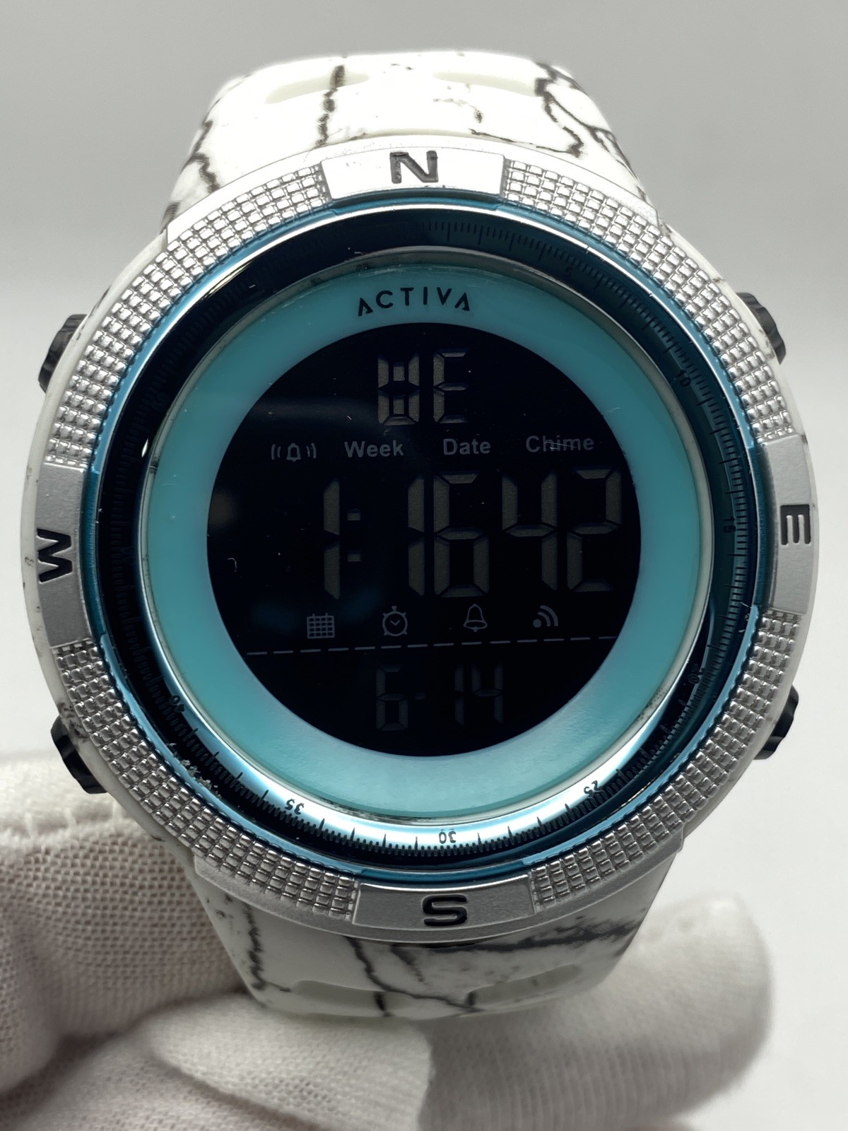 Activa x Invicta Summit X Digital Watch – White Marble Orbit Blue Bezel 50m
