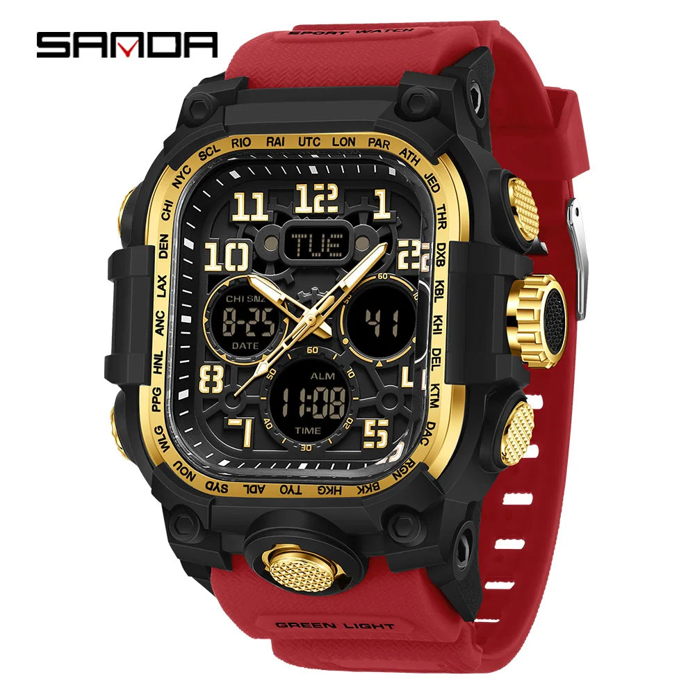 Men’S Outdoor Sport Wristwatch Big Dial Dual Display Luminous Waterproof TPU Ban