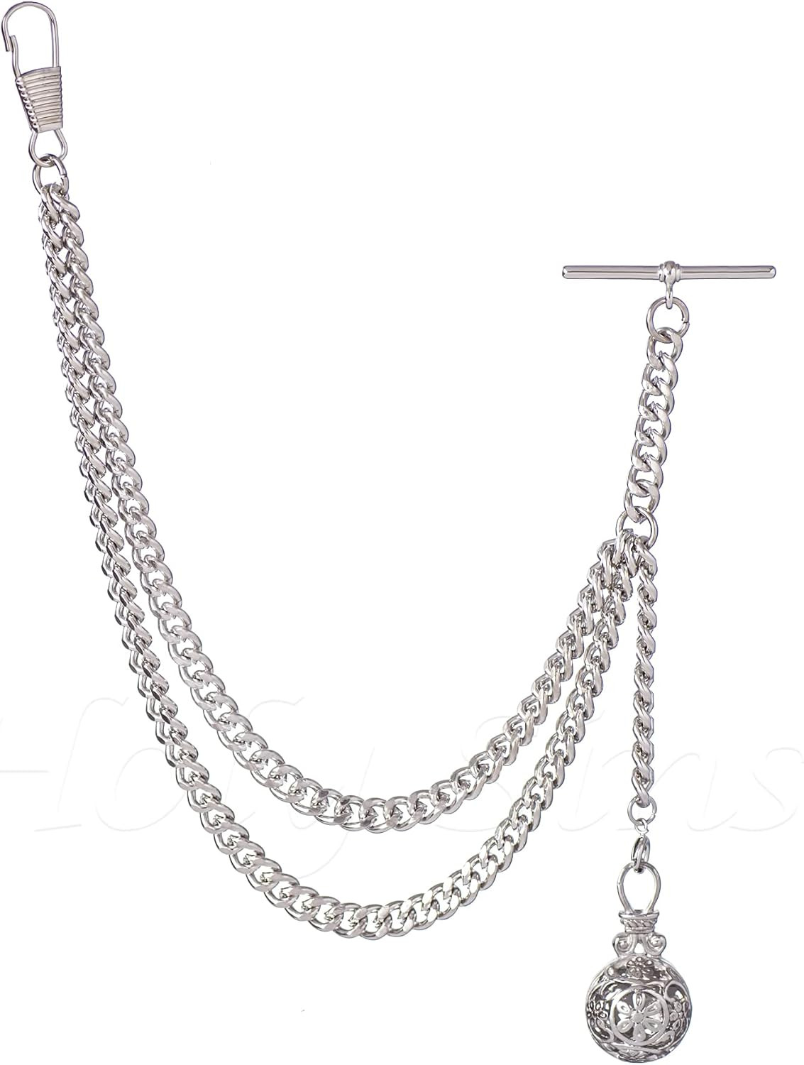 Handmade in the UK Silver Colour Single Albert Pocket Watch Chain with Pendant