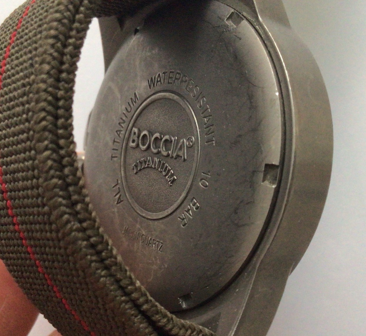Boccia ID Titanium Men’s Two Tone Green Blue Watch Brown Stretch Canvas Band