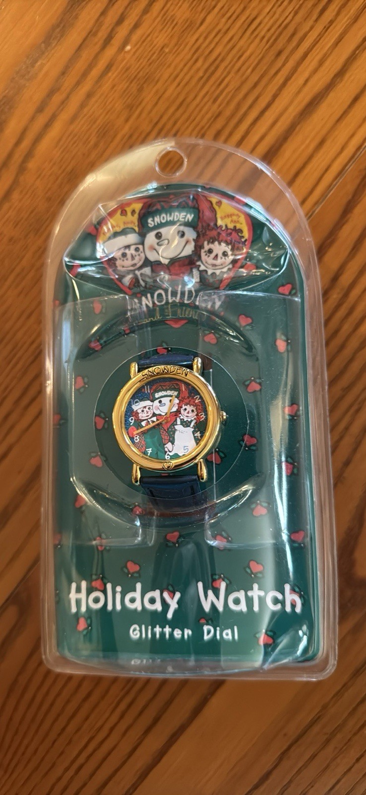 Snowden Holiday Watch Quartz Gold-Tone Case, Cartoon Dial, Blue Leather Strap