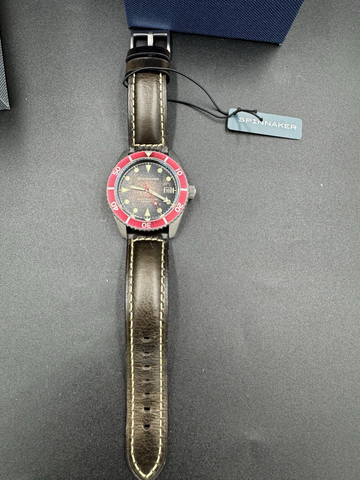 Spinnaker Wreck Red Ring and Gray with Leather Black Dial Wristwatch SP-5089-01
