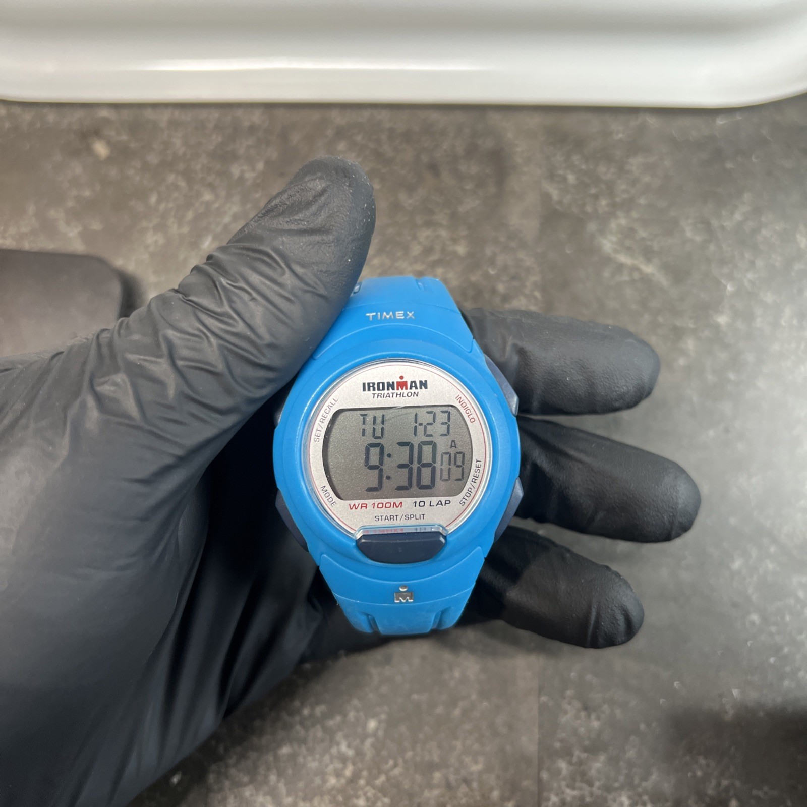TIMEX IRONMAN TEAL BLUE+BLACK TONE,10 LAP,RESIN PLASTIC,INDIGLO,WATCH T5K781