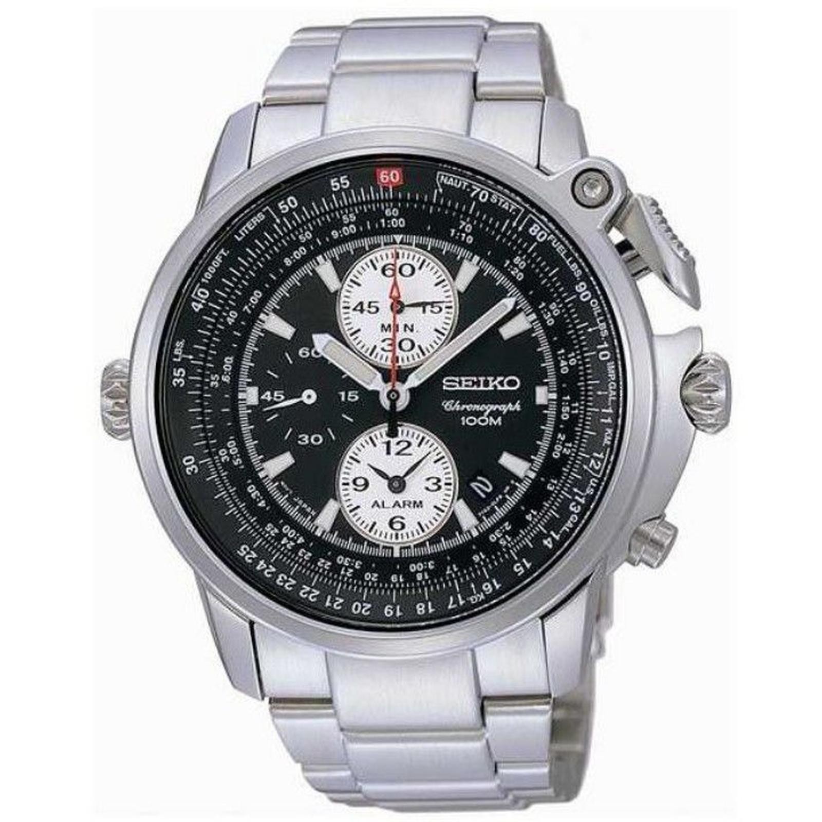 SEIKO Chronograph SNAB67P1 Flight Master Pilot Alarm Watch Quartz 7T62 NOS 100m