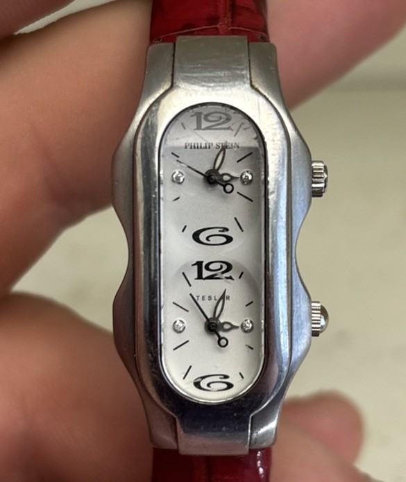 Philip Stein Teslar Quartz Watch w/ Diamond Indices Ladies Watch Alligator Band