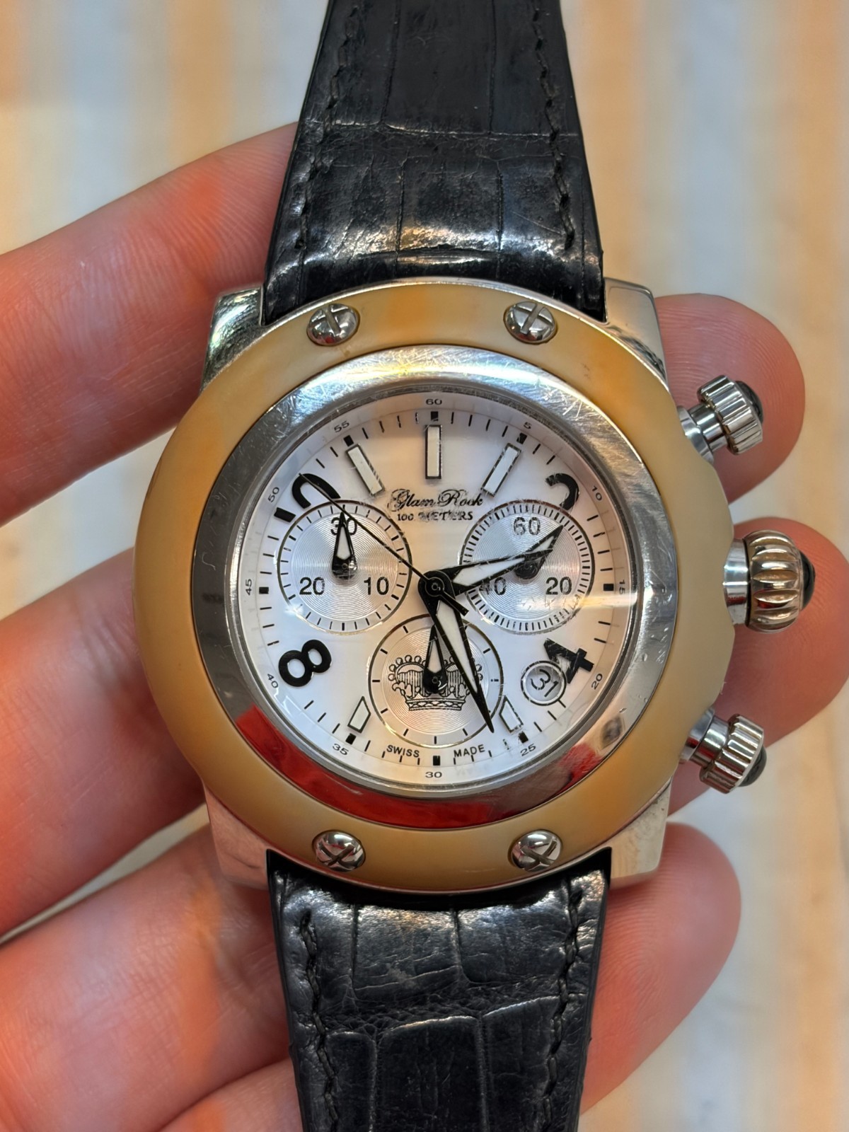 Glam Rock Miami Chronograph Watch – Tan Bezel / White Dial – Used / Fair